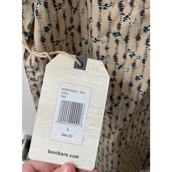 NWT Moon Shine Men Shirt Large Western Short Sleeve Pearl Snap Cotton Tan - Picture 4 of 7